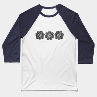 Three Black Concentric Flowers Baseball T-Shirt